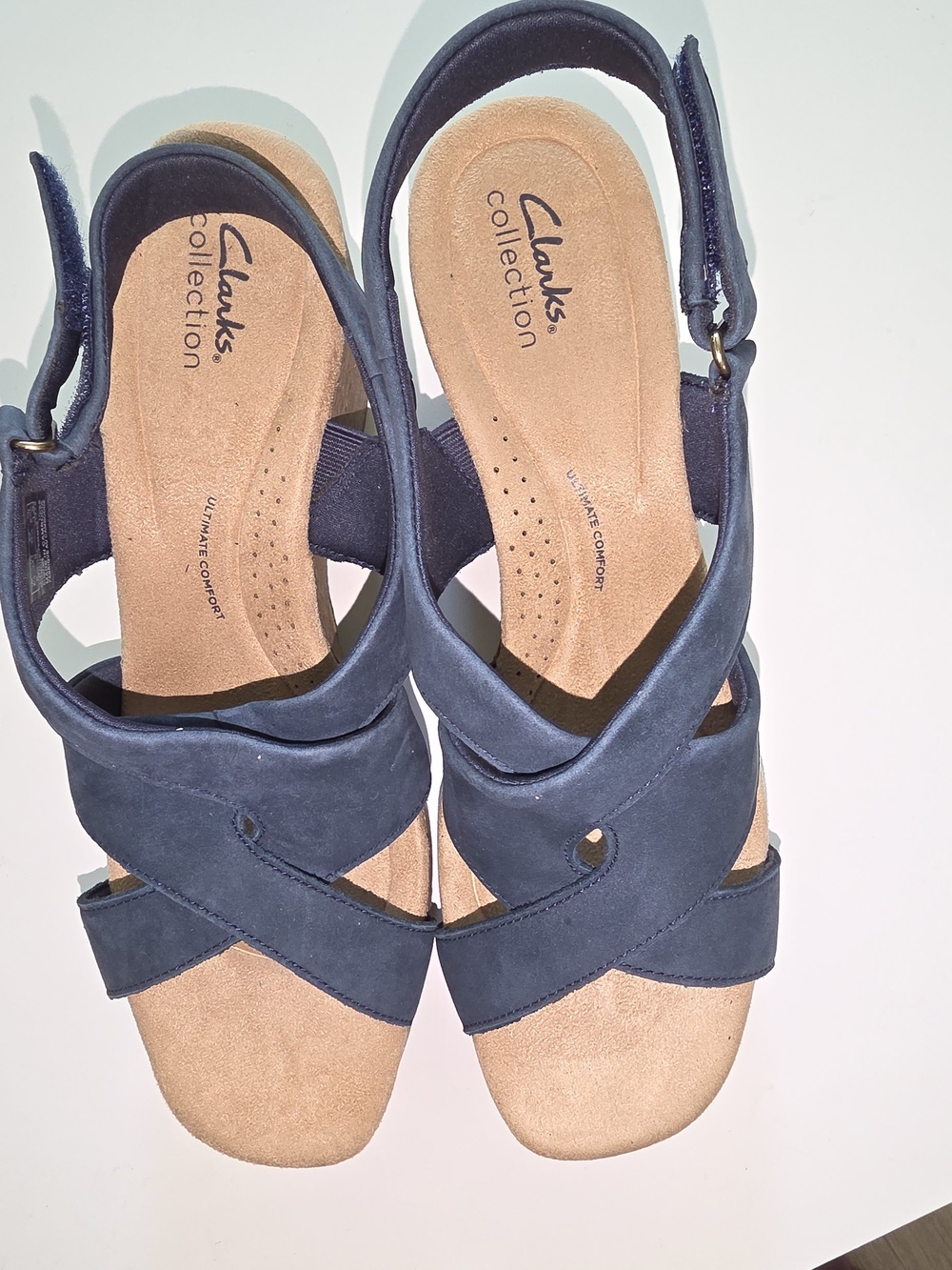 Clarks Navy Suede Wedge Sandals